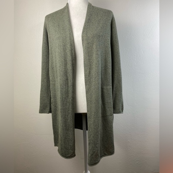 Nic + Zoe Knit Open Front Long Sleeve Green Cardigan Sweater Size Small Pockets - Picture 1 of 11